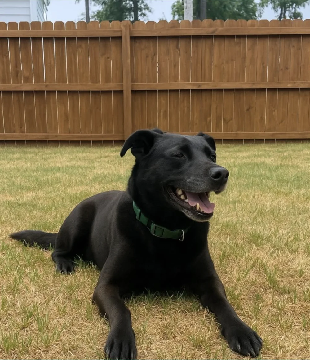 A wood-fenced backyard with room for the family dog
