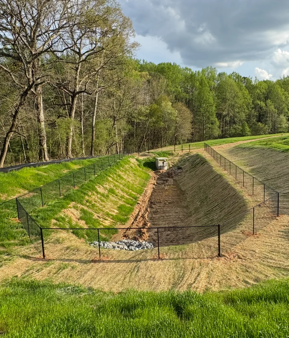Chain-link fencing around changing ground levels
