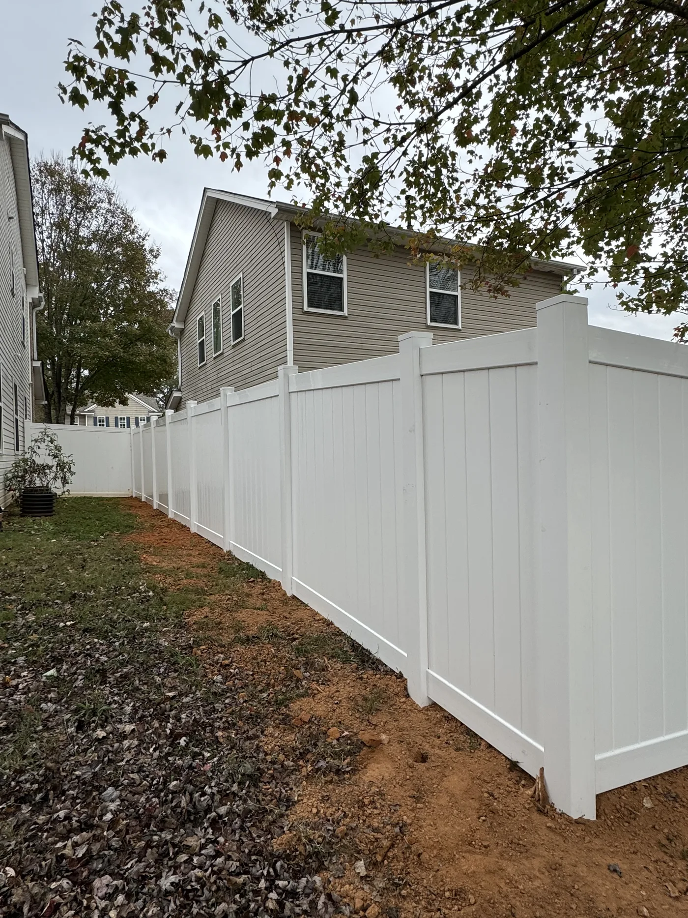 Vinyl privacy panels along a side yard